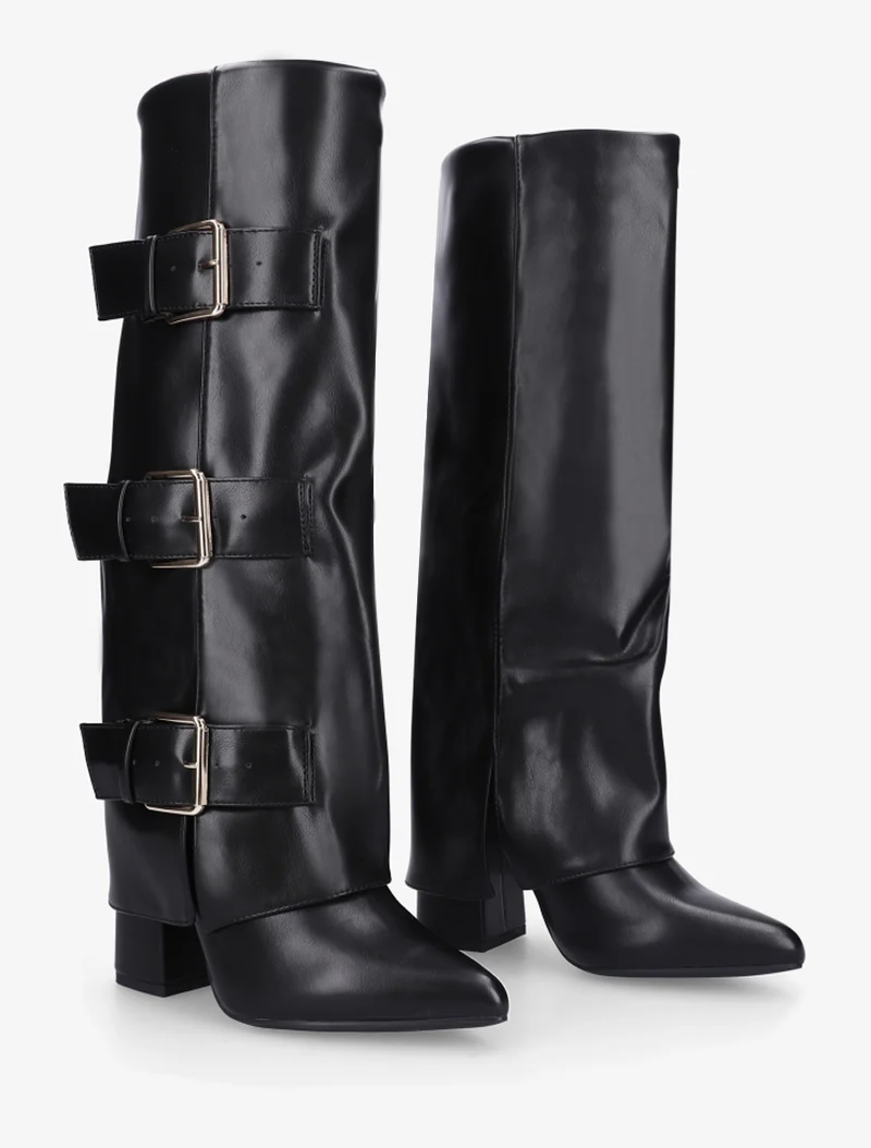 Bottes à revers et triple sangles - Noir