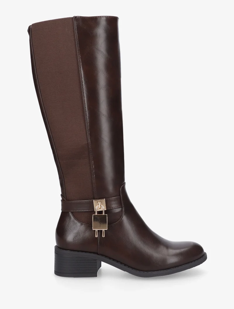 Bottes en simili à empiècement métallique - Marron