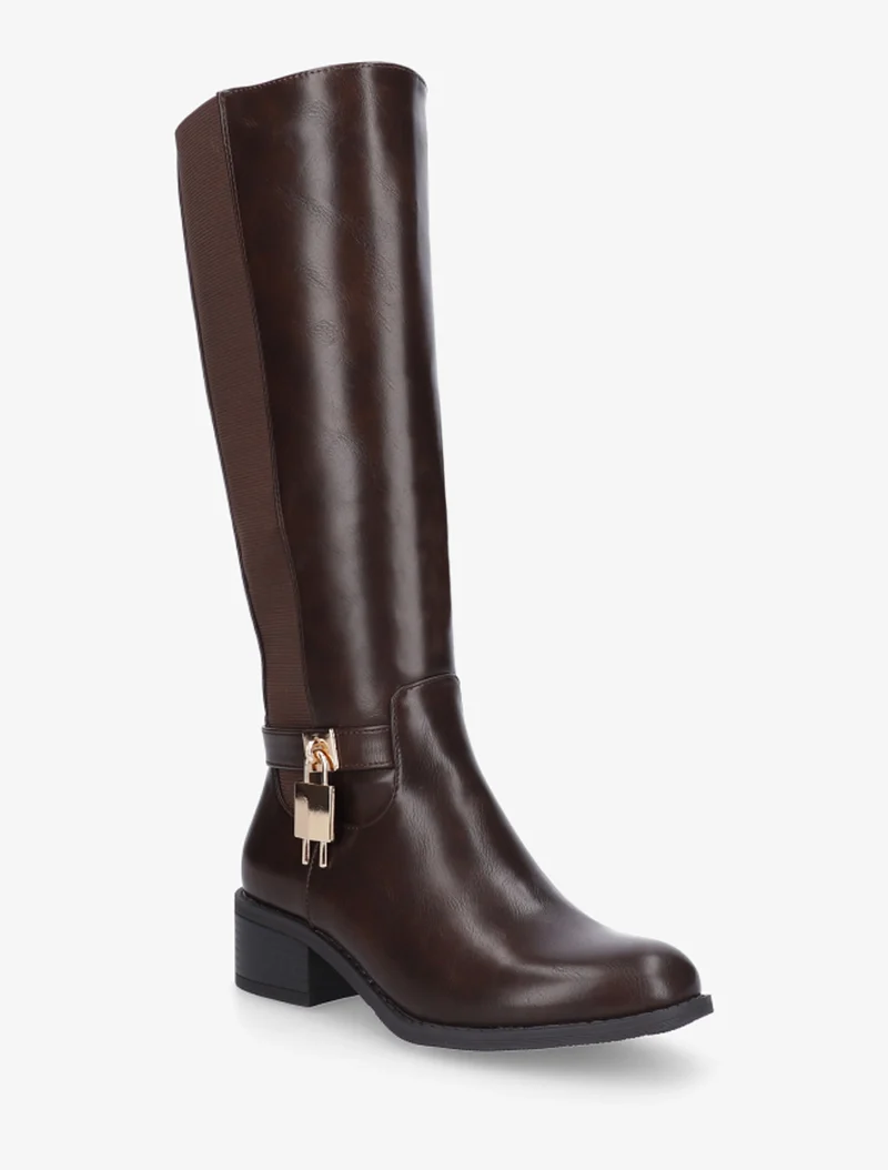Bottes en simili à empiècement métallique - Marron