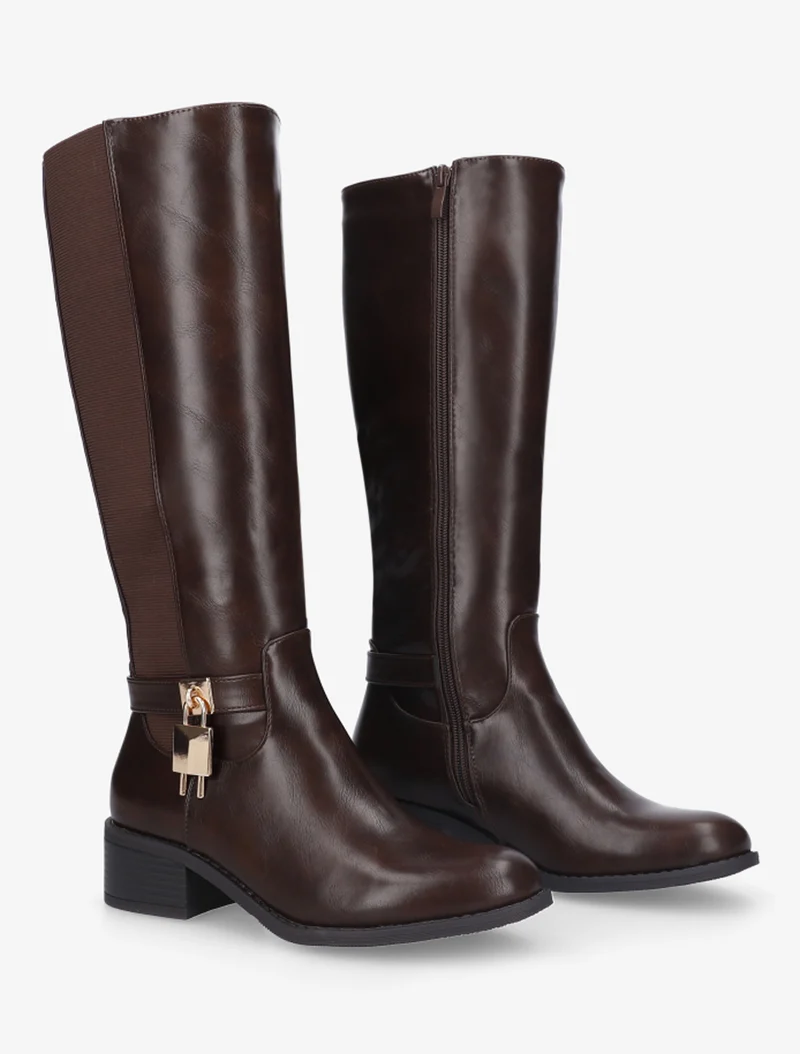 Bottes en simili à empiècement métallique - Marron