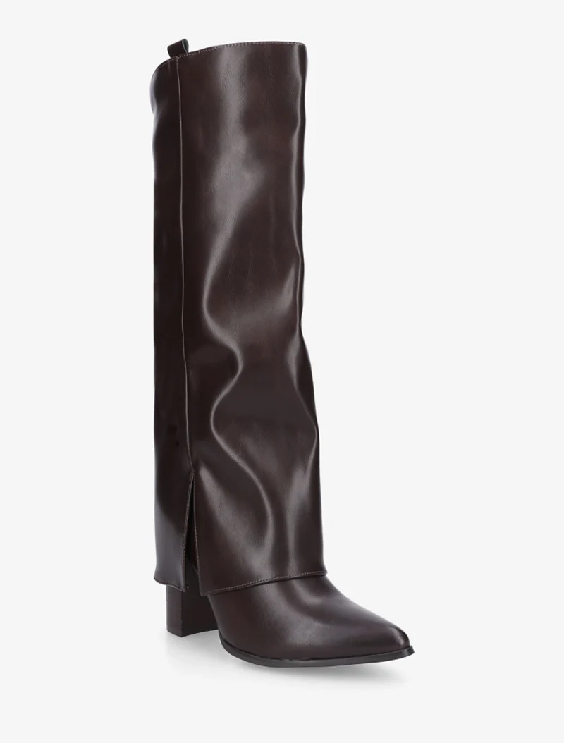Bottes à revers à talon haut - Marron