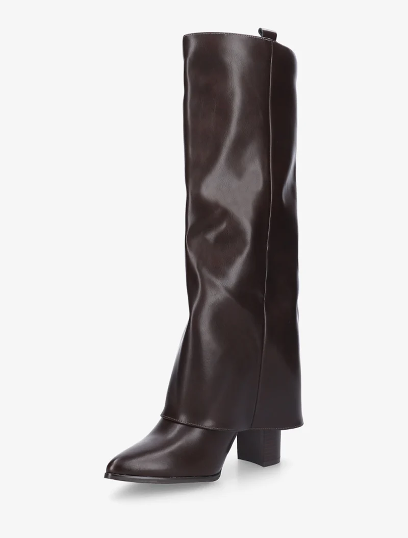 Bottes à revers à talon haut - Marron