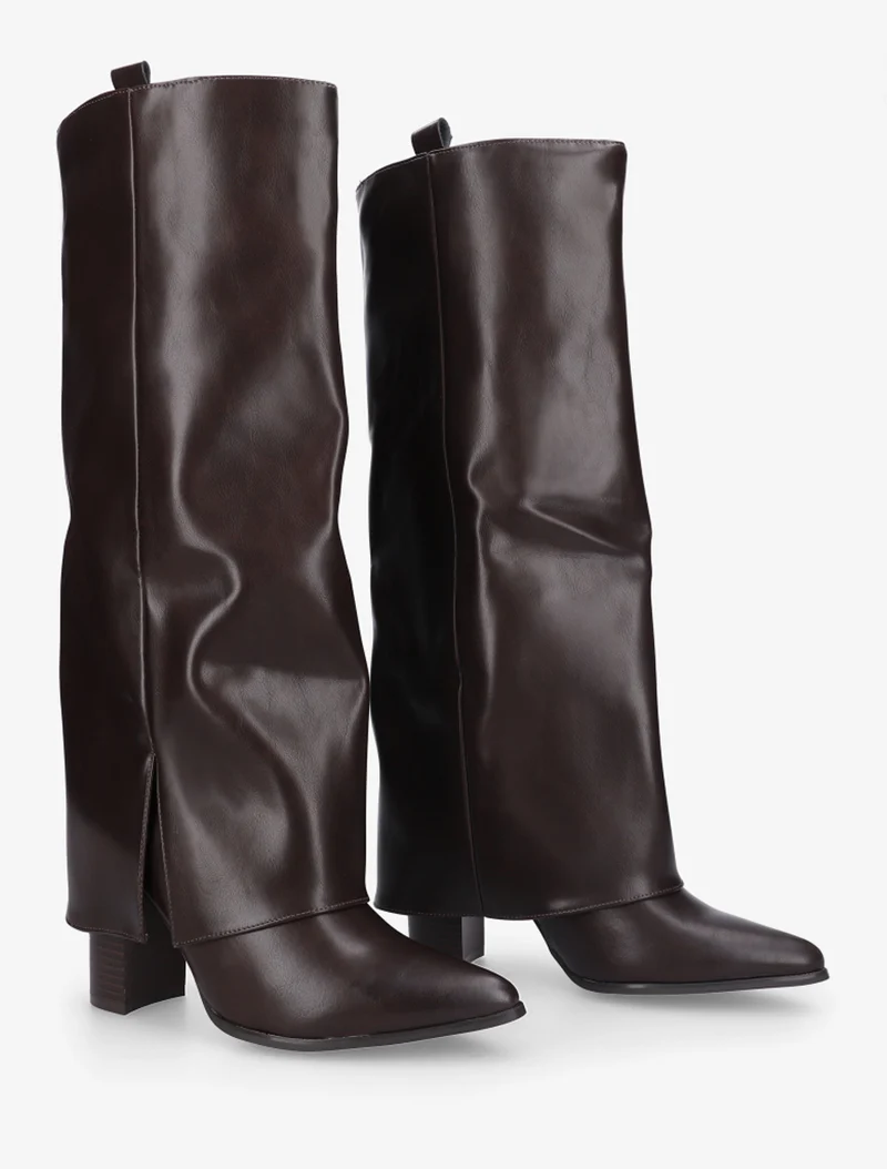 Bottes à revers à talon haut - Marron