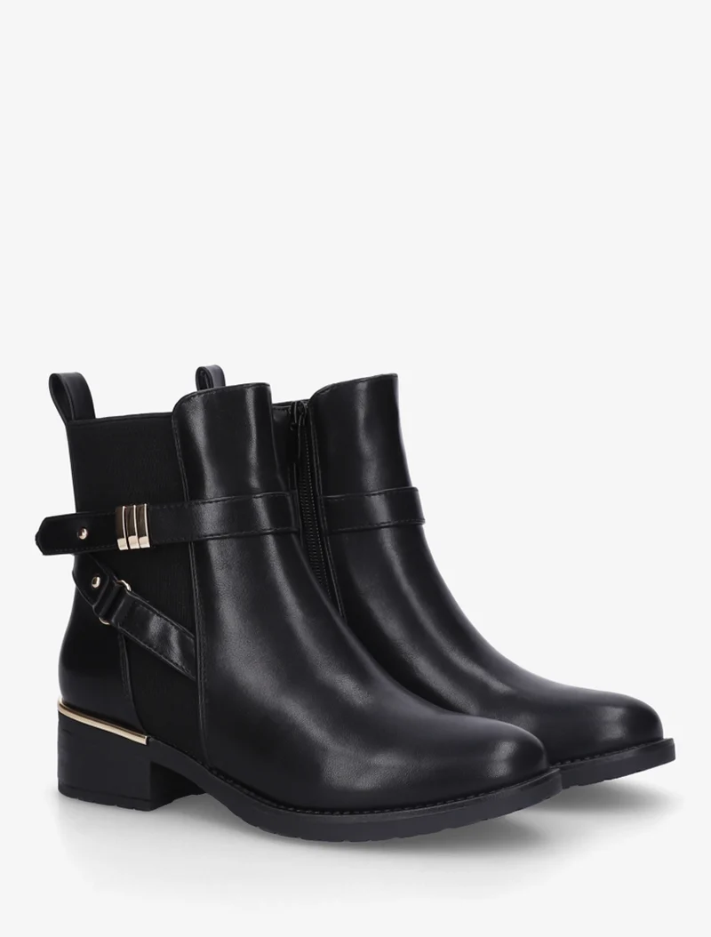 Bottines sanglées à cheville élastiquée - Noir