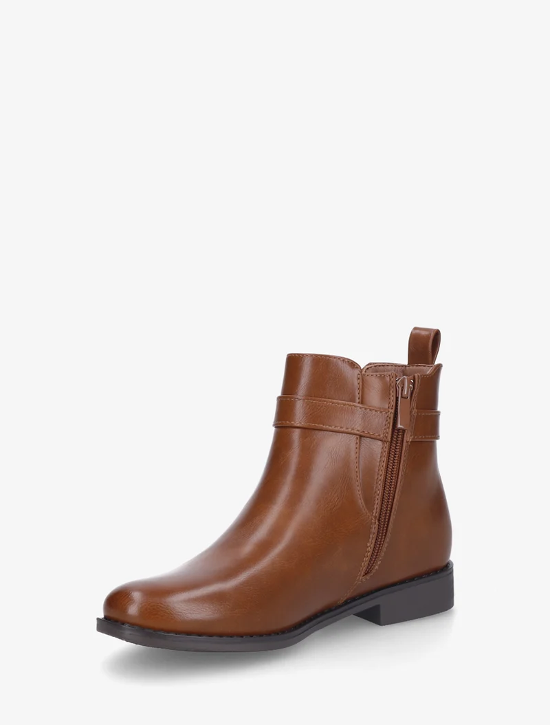 Bottines en simili à cheville élastiquée - Camel