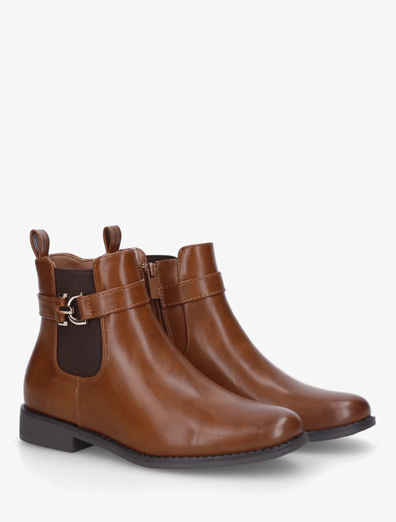 Bottines en simili à cheville élastiquée - Camel