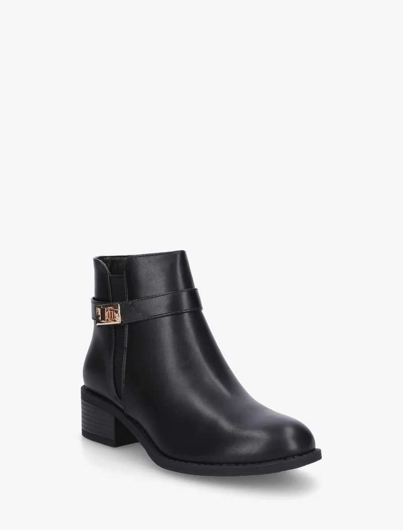 Bottines en simili à cheville élastiquée - Noir