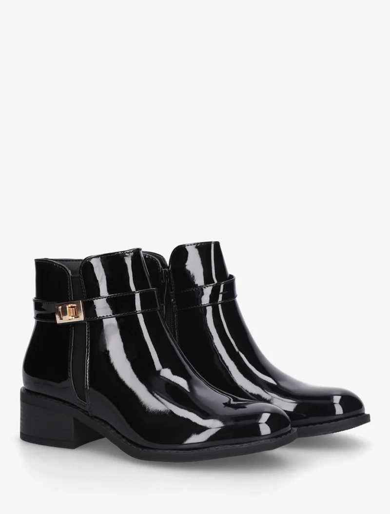 Bottines vernies à cheville élastiquée - Noir
