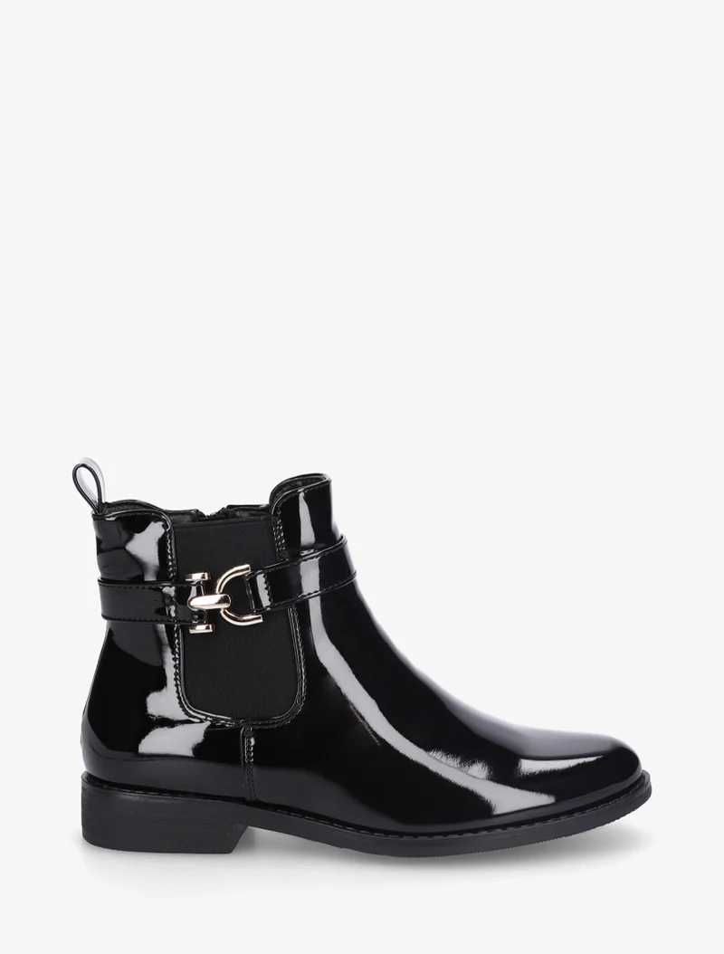 Bottines vernies en simili à cheville élastiquée - Noir