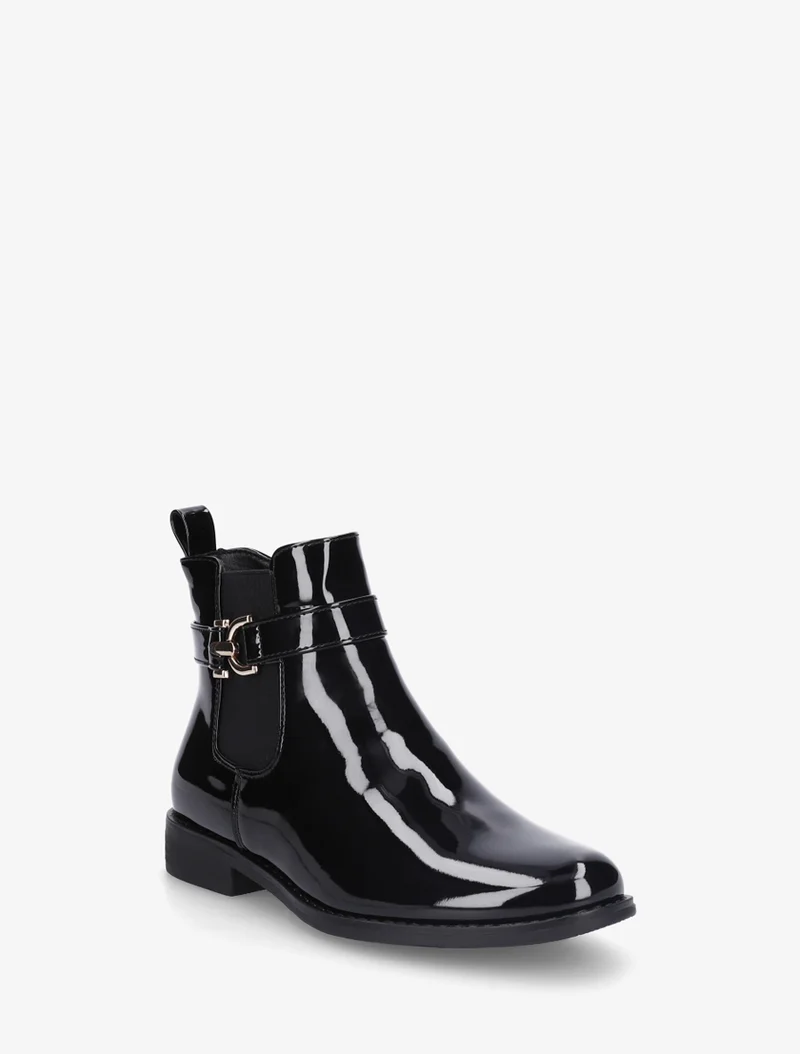 Bottines vernies en simili à cheville élastiquée - Noir