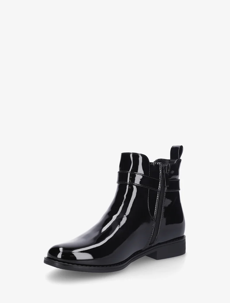 Bottines vernies en simili à cheville élastiquée - Noir