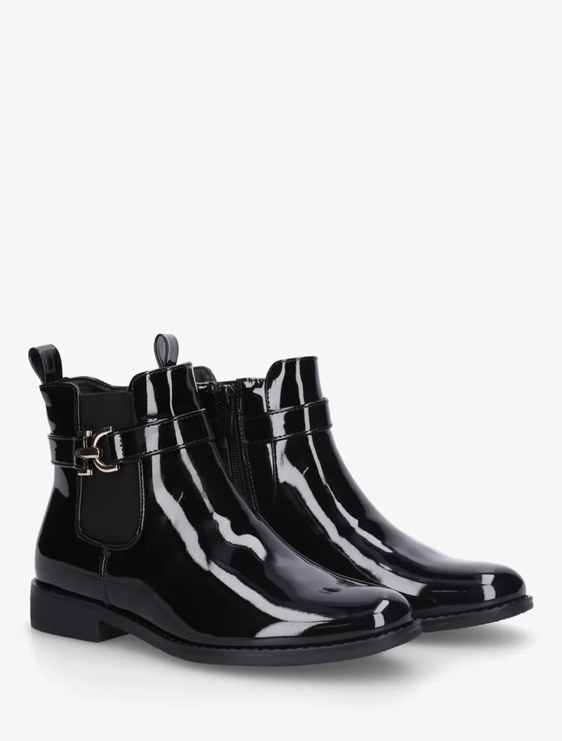 Bottines vernies en simili à cheville élastiquée - Noir