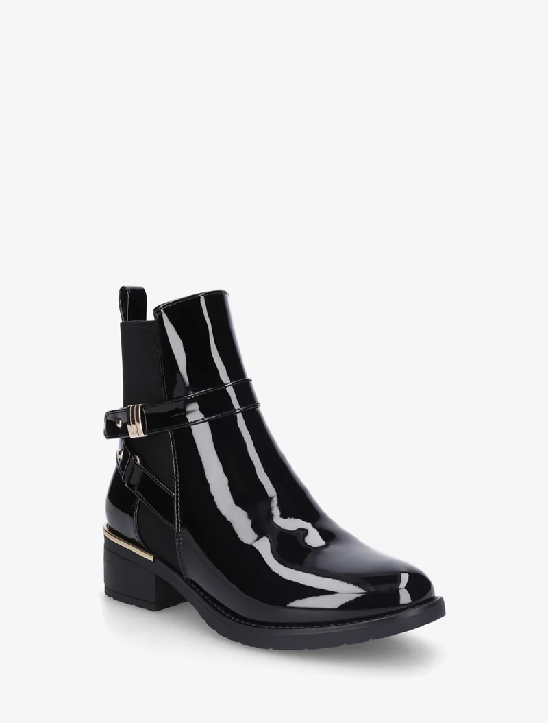 Bottines vernies sanglés à cheville élastiquée - Noir