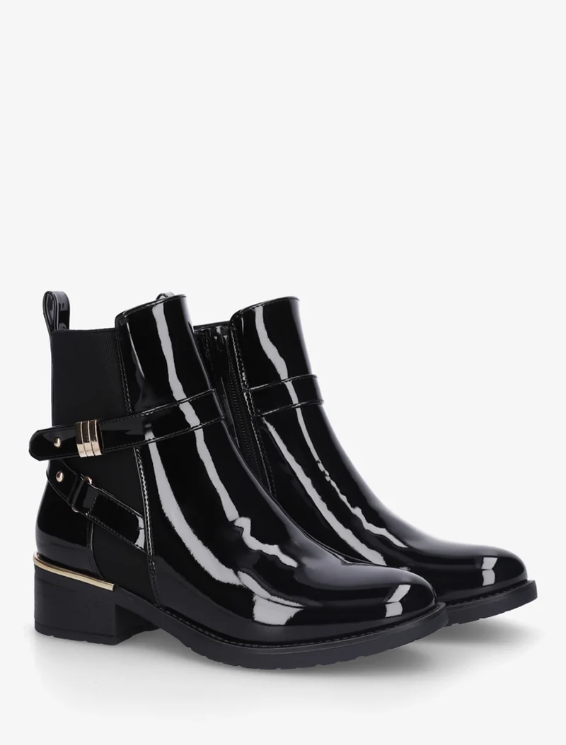 Bottines vernies sanglés à cheville élastiquée - Noir