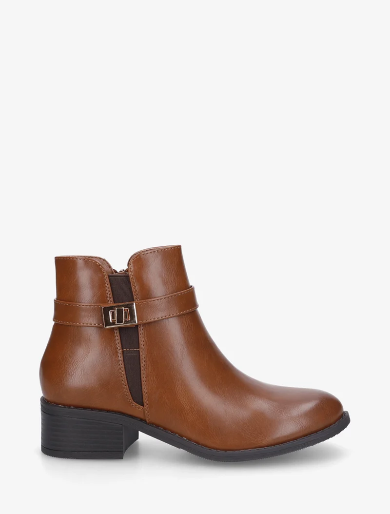 Bottines en simili à cheville élastiquée - Camel
