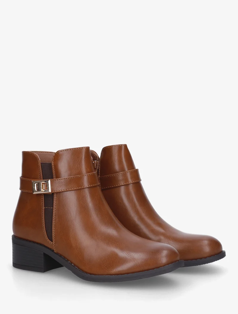 Bottines en simili à cheville élastiquée - Camel
