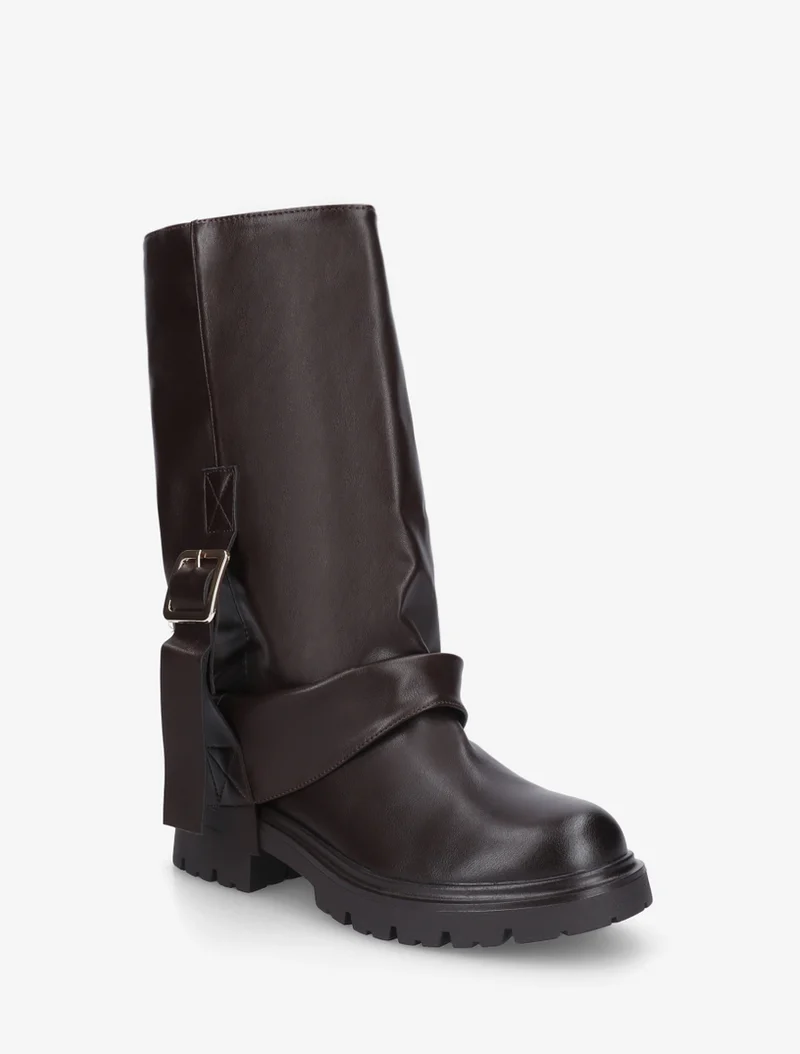 Bottines à revers et sanglées en simili - Marron