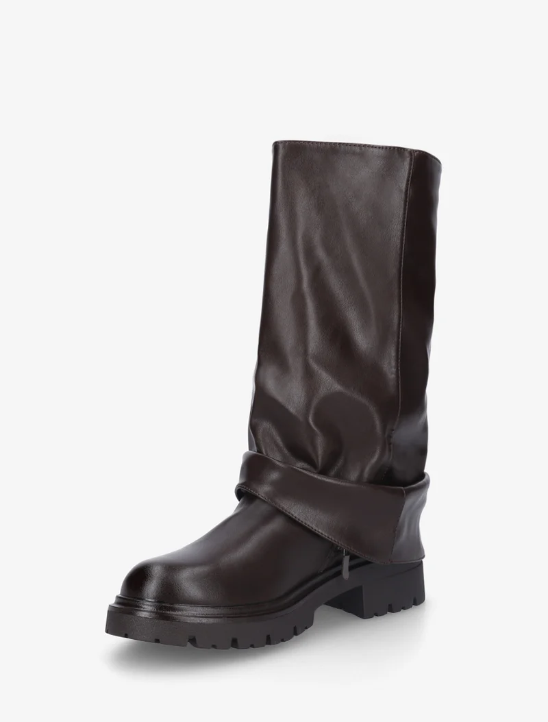 Bottines à revers et sanglées en simili - Marron