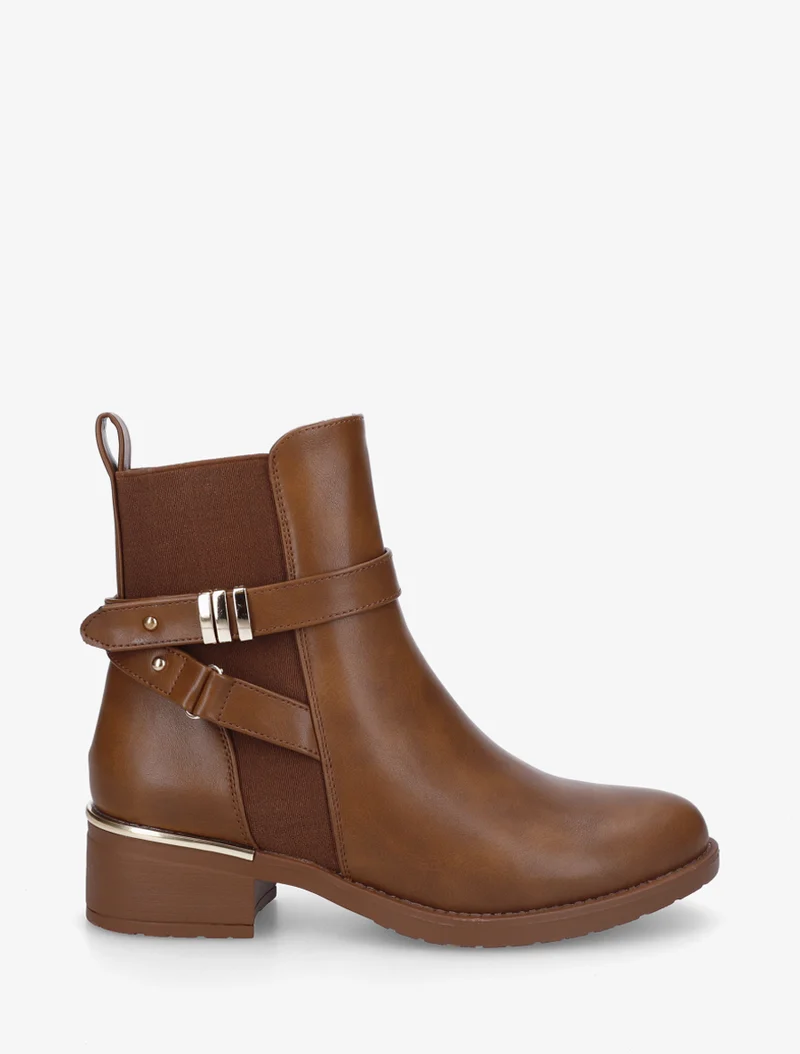 Bottines sanglées à cheville élastiquée - Camel