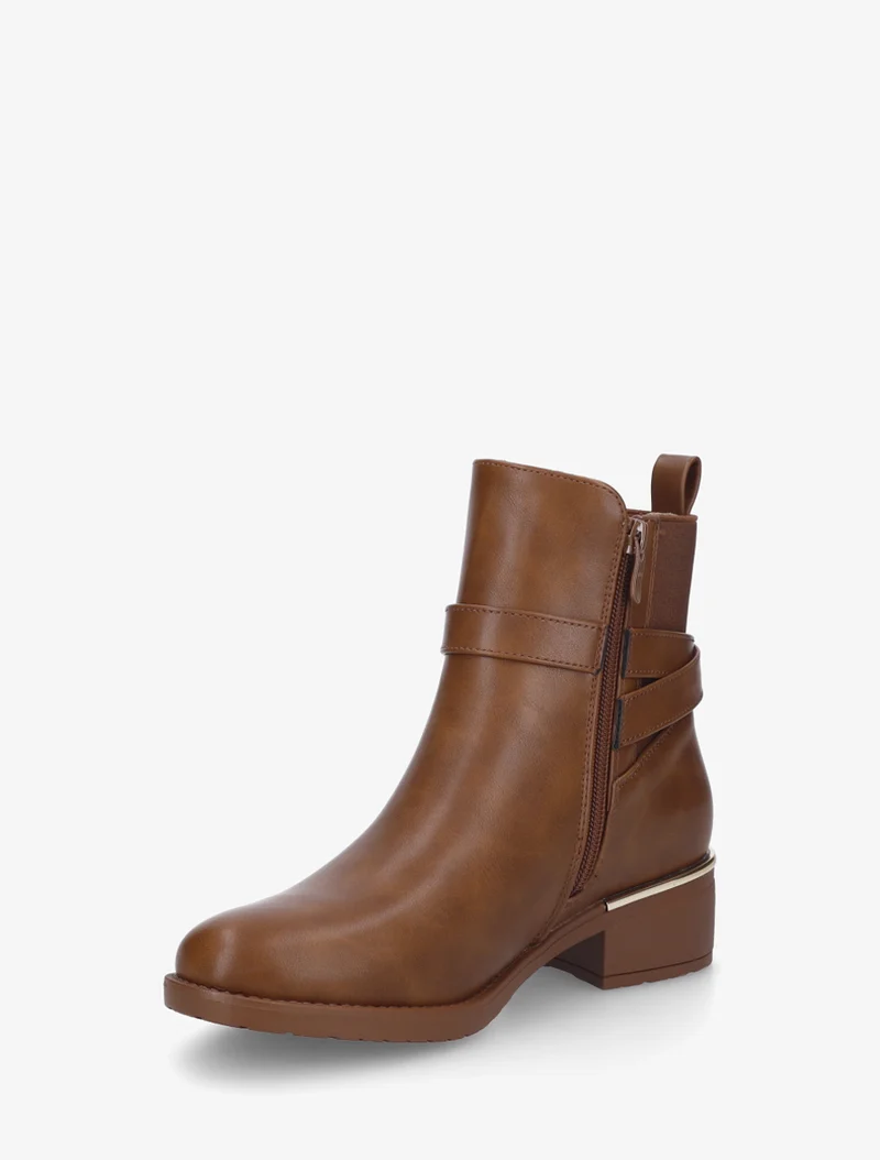 Bottines sanglées à cheville élastiquée - Camel