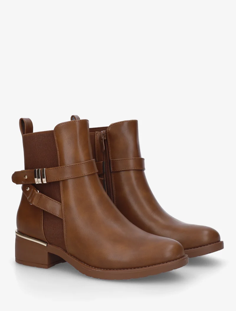 Bottines sanglées à cheville élastiquée - Camel