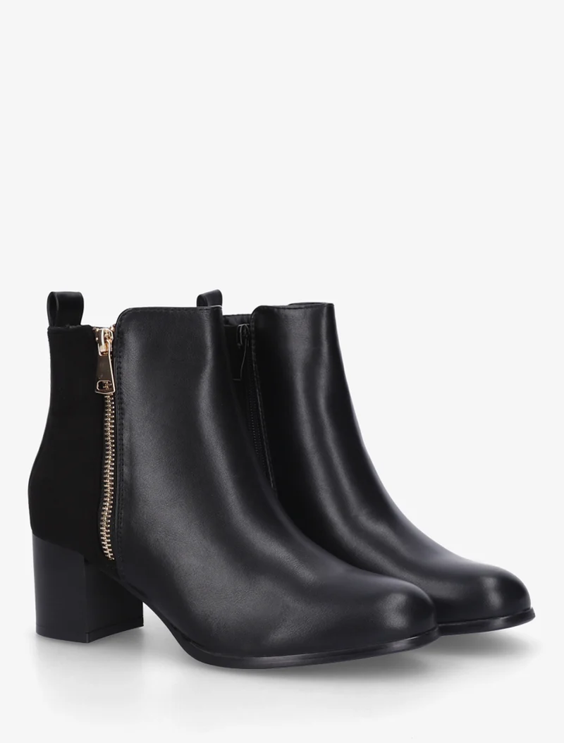 Bottines bimatière à zip décoratif - Noir