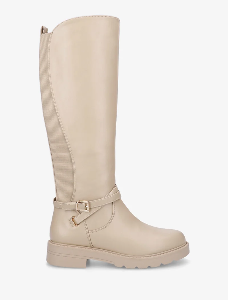 Bottes cavalière élastiquées à sangle - Beige