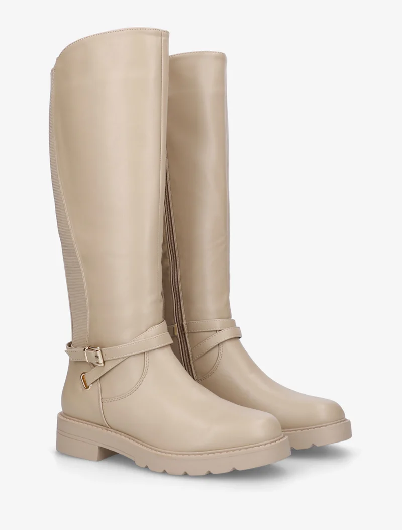Bottes cavalière élastiquées à sangle - Beige