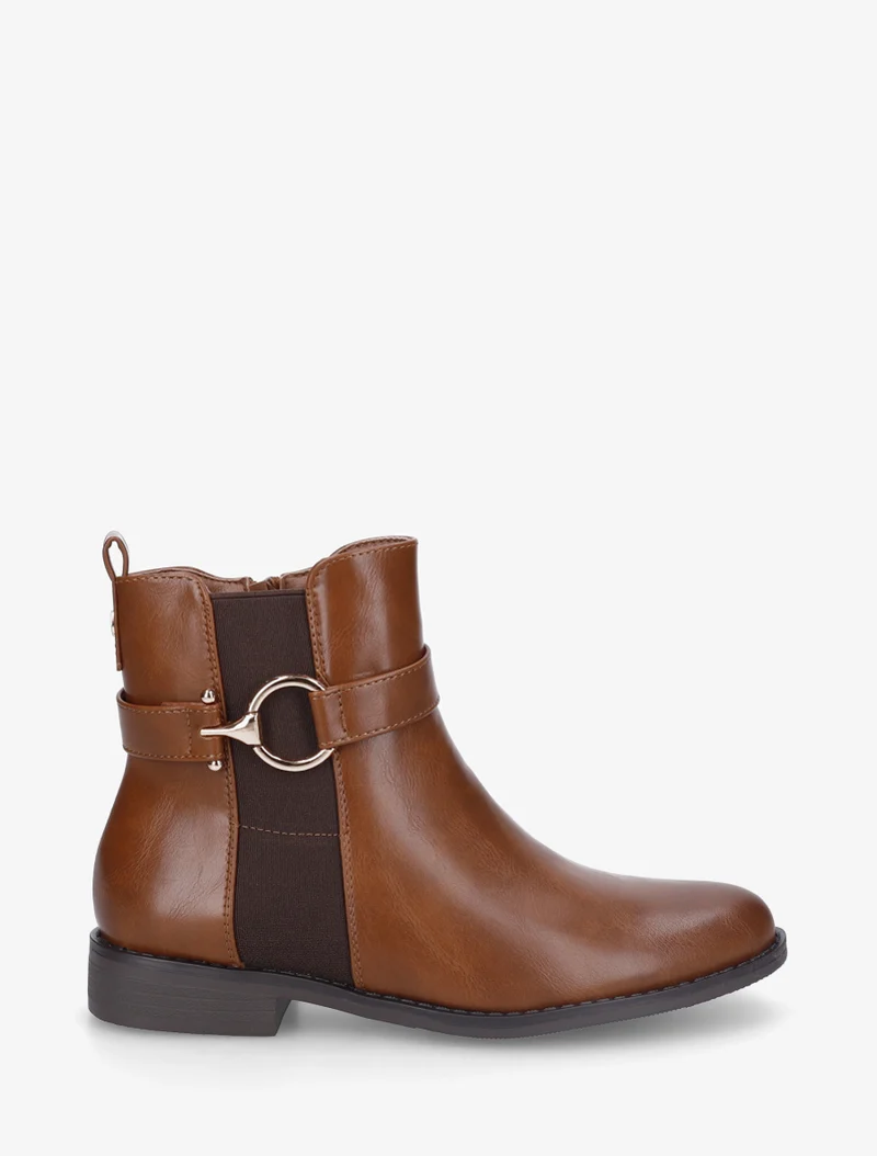 Bottines unies à cheville élastiquée - Camel