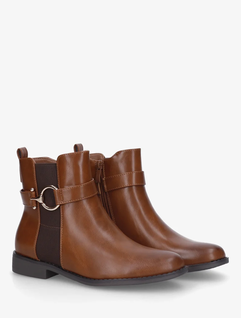 Bottines unies à cheville élastiquée - Camel