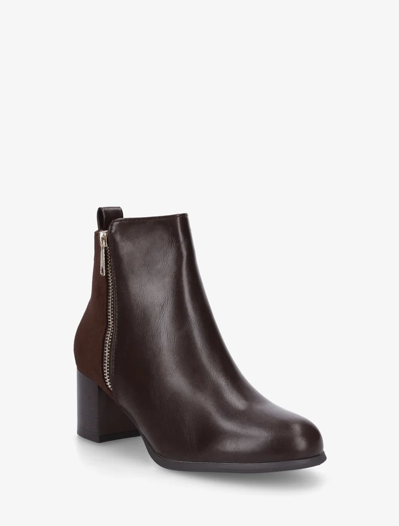Bottines bimatière à zip décoratif - Marron