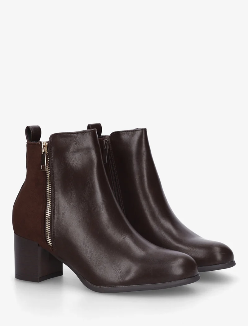 Bottines bimatière à zip décoratif - Marron