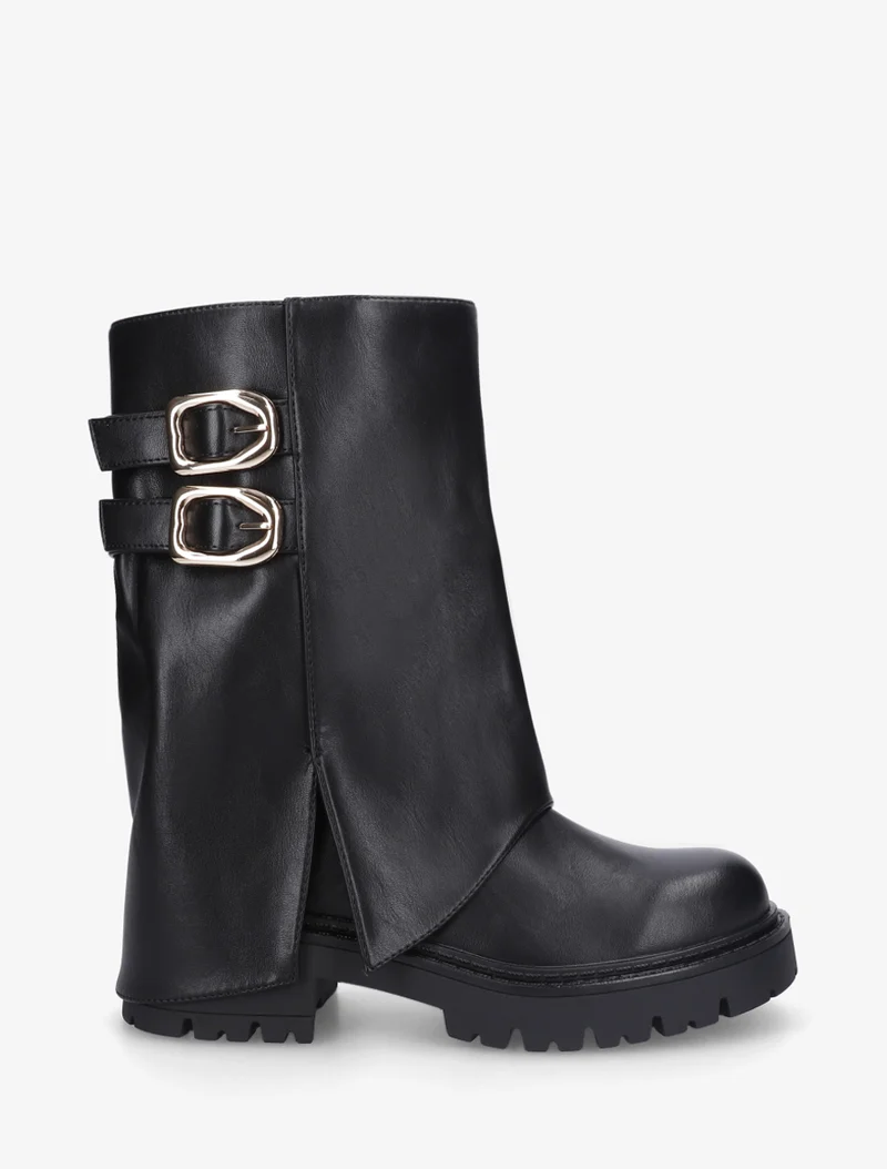 Bottines à revers et double sangles en simili - Noir