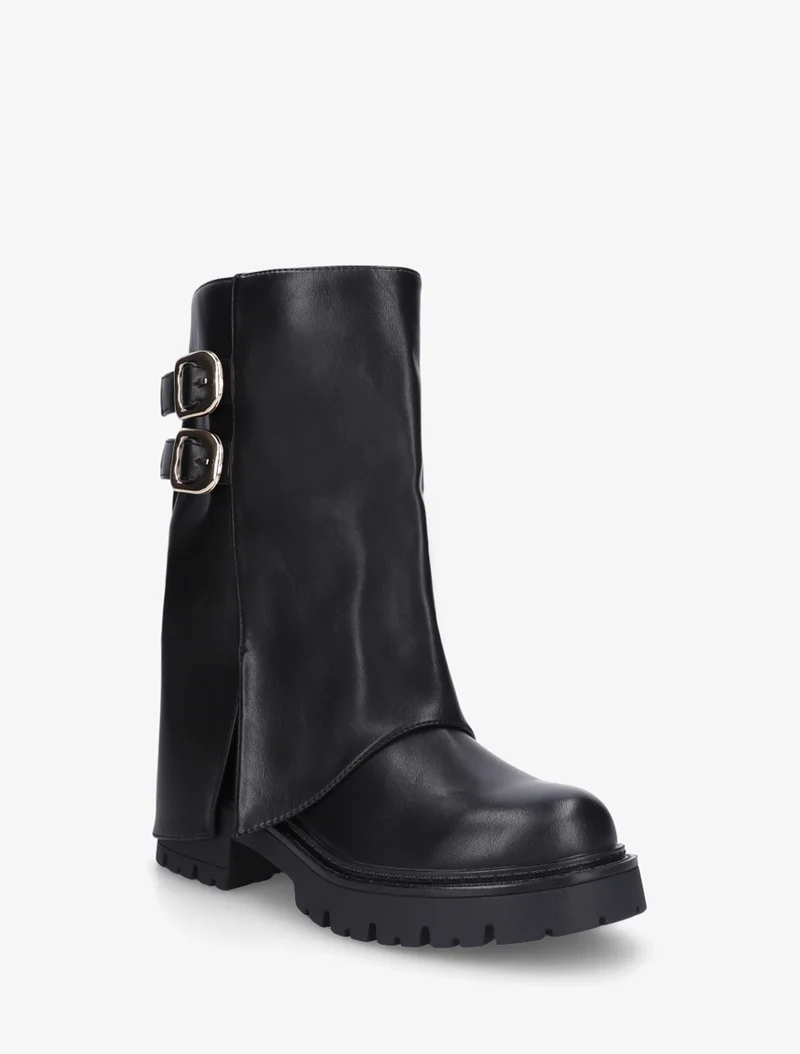 Bottines à revers et double sangles en simili - Noir