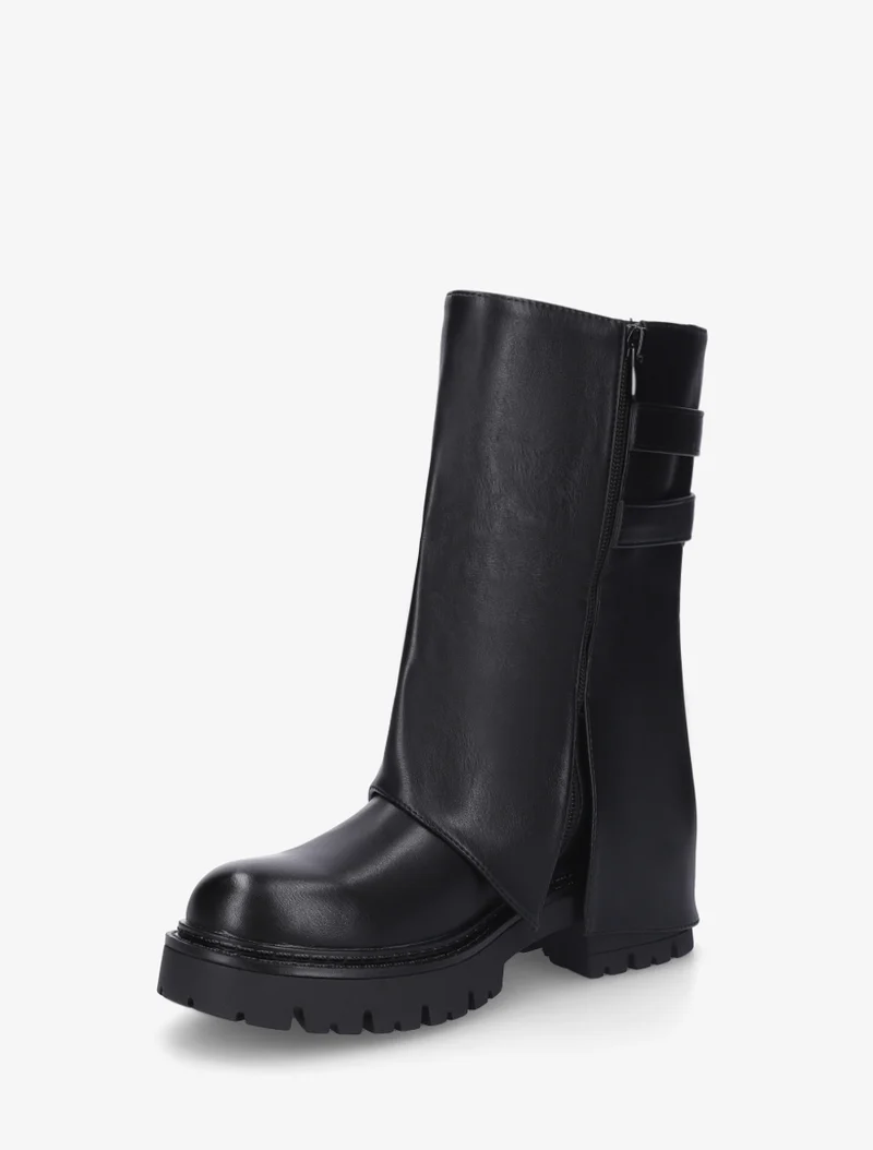 Bottines à revers et double sangles en simili - Noir