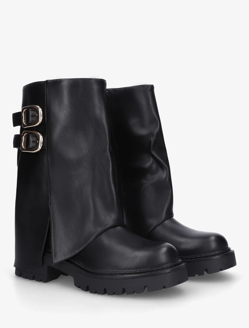 Bottines à revers et double sangles en simili - Noir