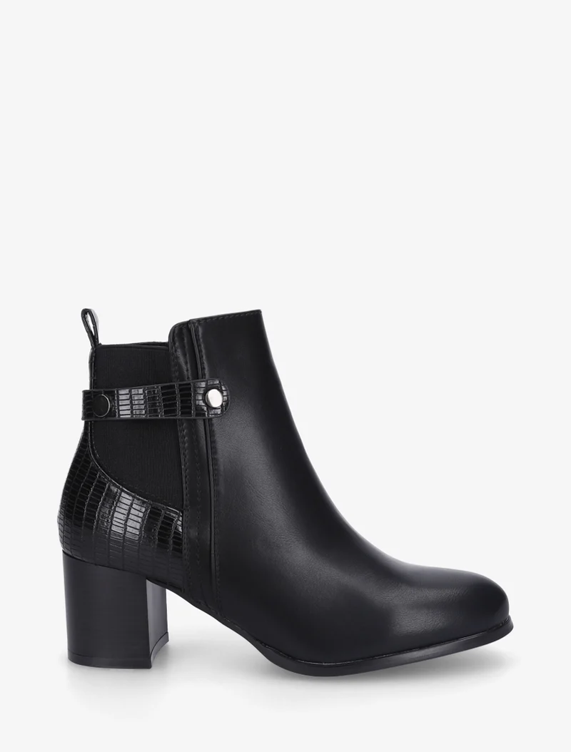 Bottines en simili à contrefort imprimé croco - Noir