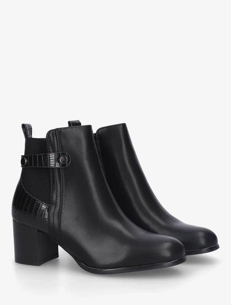 Bottines en simili à contrefort imprimé croco - Noir