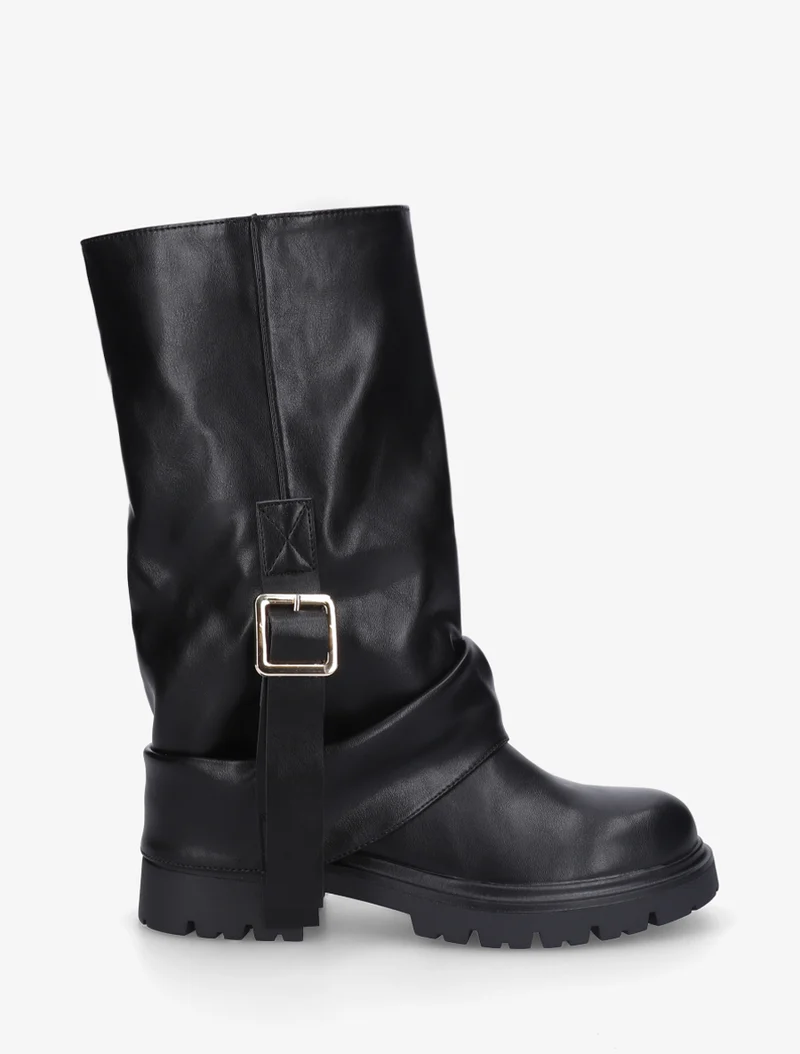 Bottines à revers et sanglées en simili - Noir