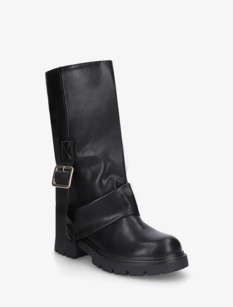 Bottines à revers et sanglées en simili - Noir