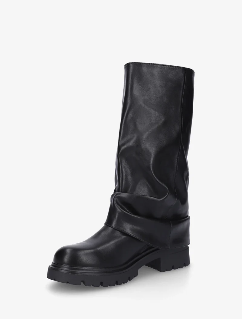 Bottines à revers et sanglées en simili - Noir