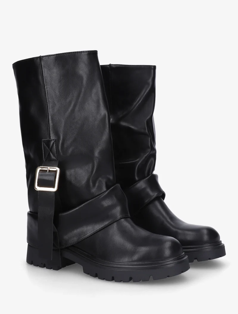 Bottines à revers et sanglées en simili - Noir