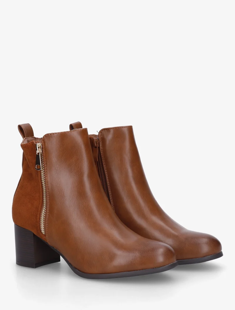 Bottines bimatière à zip décoratif - Camel