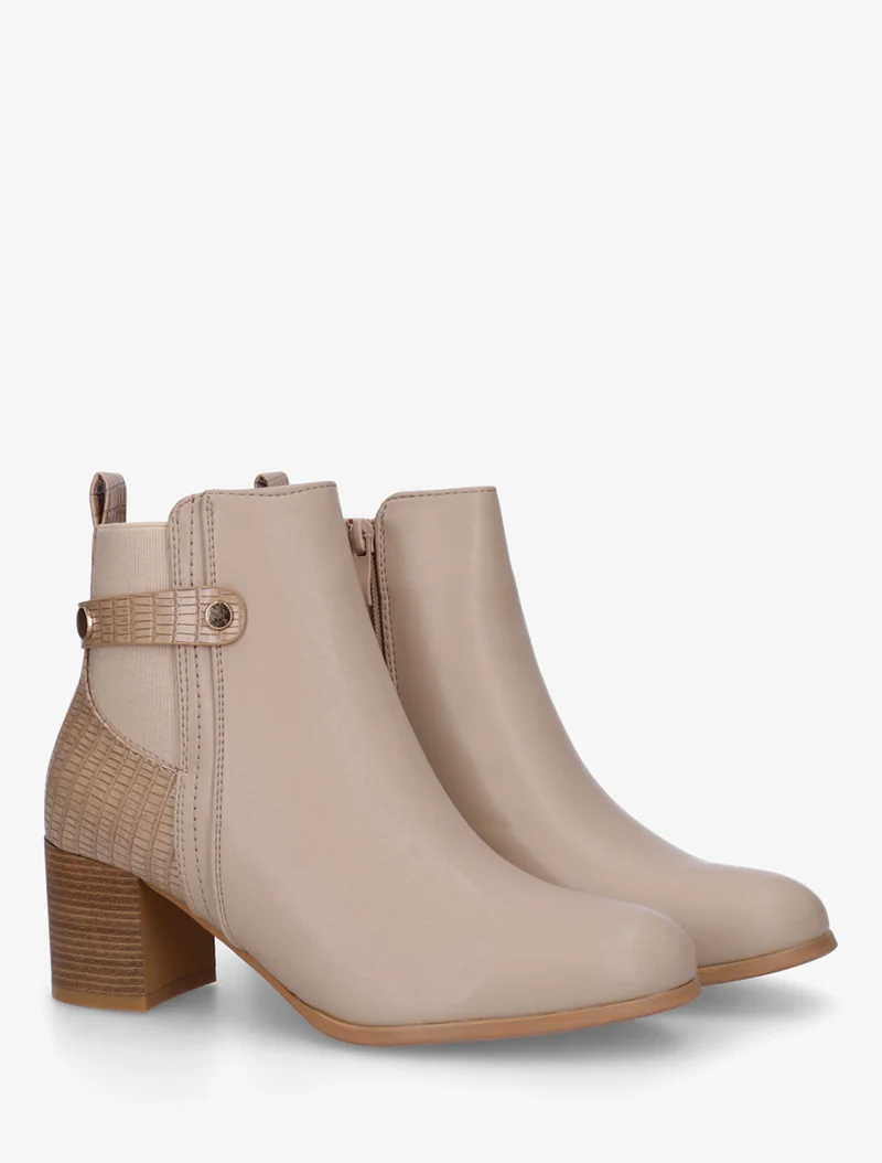 Bottines en simili à contrefort imprimé croco - Taupe