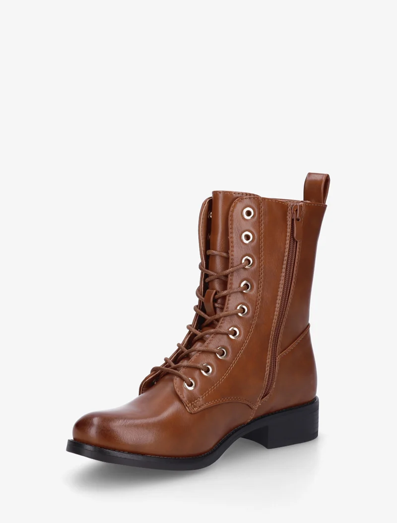 Bottines montantes à lacets en simili - Camel