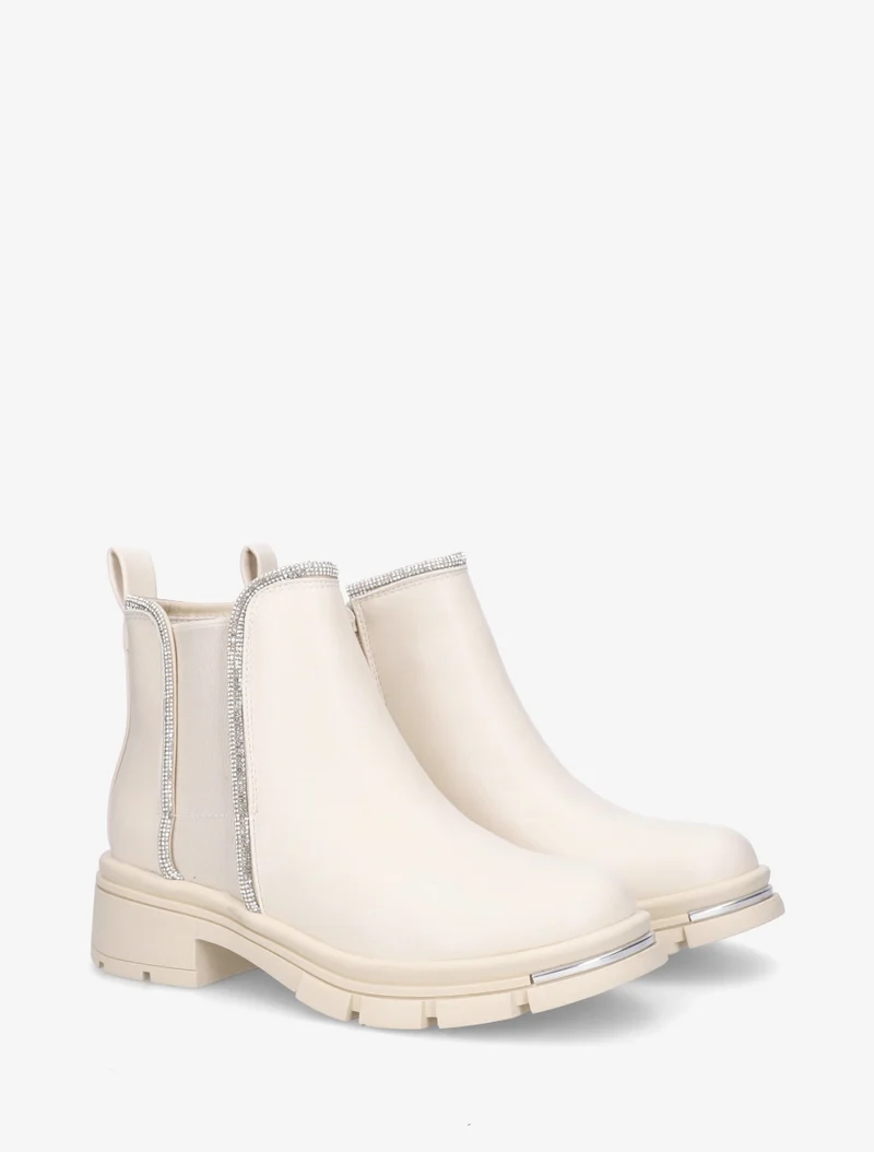 Bottines à cheville ornée de strass - Beige