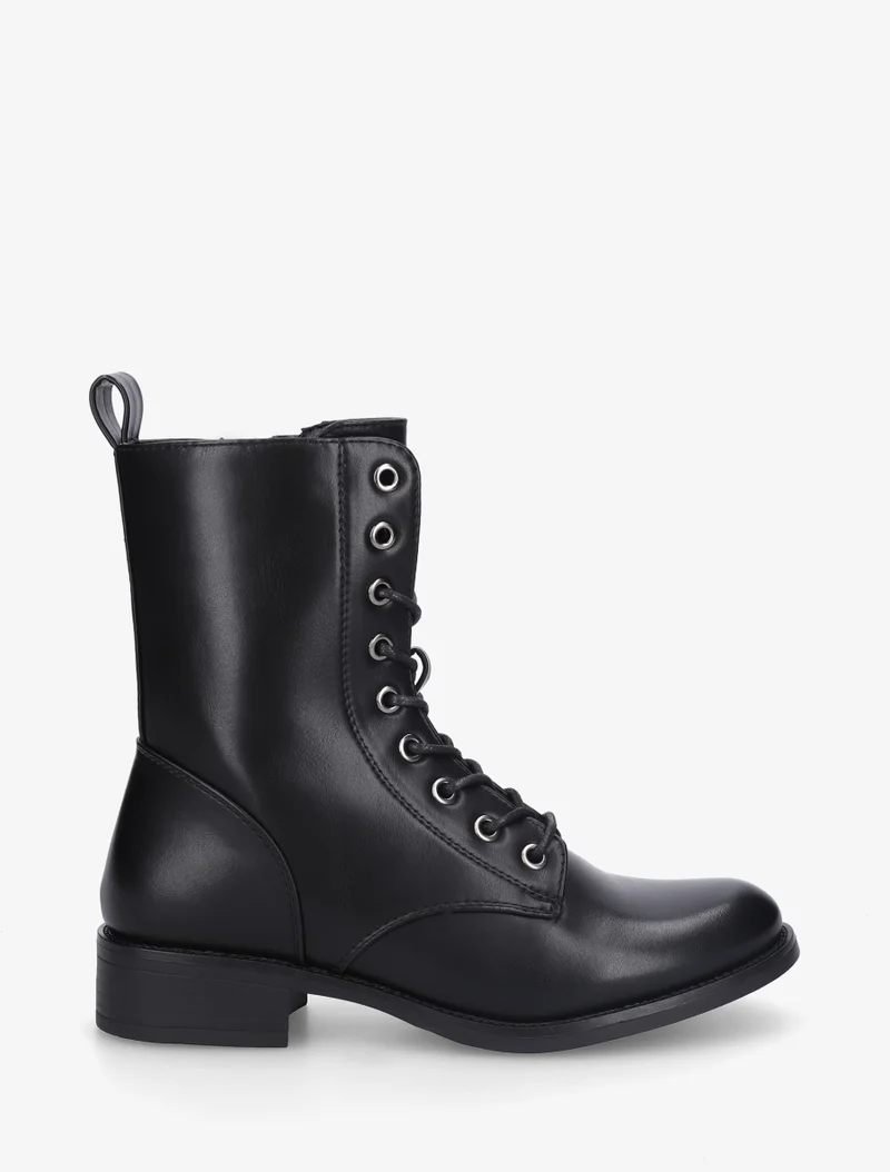 Bottines montantes à lacets en simili - Noir