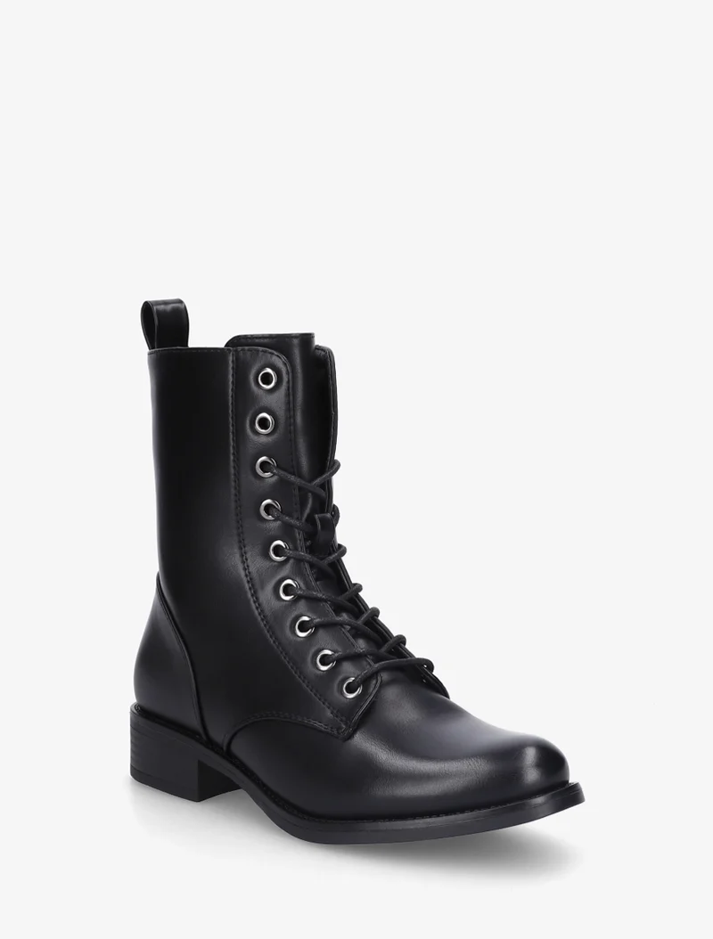 Bottines montantes à lacets en simili - Noir