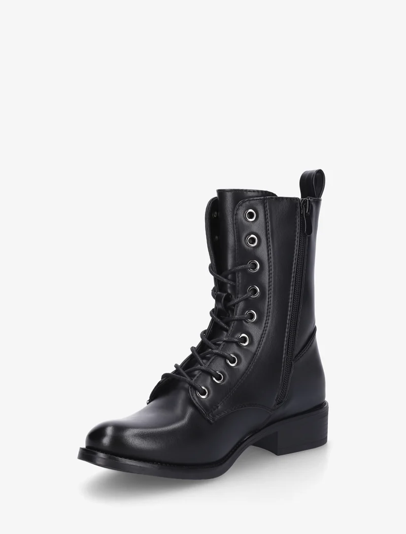 Bottines montantes à lacets en simili - Noir