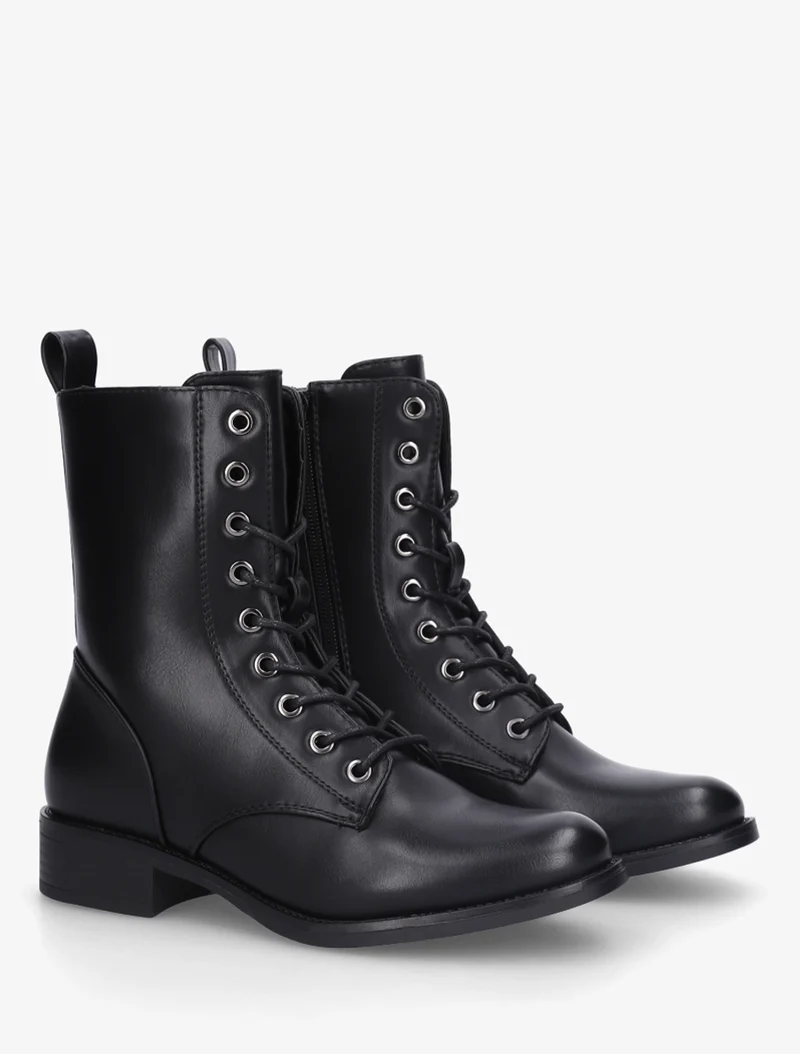 Bottines montantes à lacets en simili - Noir